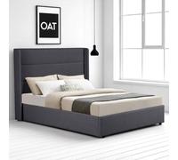Wilmslow Winged Headboard Fabric Upholstered Ottoman Storage Bed Frame OAT Home Charcoal King