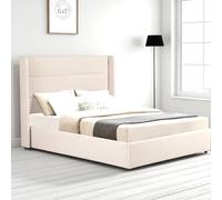 Wilmslow Winged Headboard Fabric Upholstered Ottoman Storage Bed Frame OAT Home Natural King