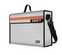 Wilmuz Fire Proof File Box for Documents with Shoulder Strap 5200℉ Insulated,14.9"x11.8"x4.7"Fireproof Document Bag with Reflective Strip,Fireproof Box for Money,Valuables,Jewelry(Silver)