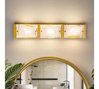 WILON 3 Light Brass Vanity Light, LED Wall Light with Carved Cloud Pattern Glass Lampshade, Vanity Lights for Mirror, Wall Lights for Living Room Bedroom Bathroom Hallway