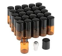 Wilotick 25 Pcs Essential Oil Glass Roller Bottles Mini Tiny Refillable Empty Aromatherapy Perfume Liquid Amber Glass Roll On Bottles Vials Metal Rollerball Bottles Jar (2ml)