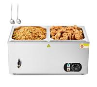 WILPREP Bain Marie Food Warmer, 19L Commercial food warmer with 2 Pans and Lids for Catering Restaurants Parties and Weddings, 1500W Rectangular Stainless buffet server with Adjustable Temperature