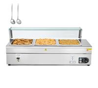 WILPREP Bain Marie Food Warmer, Commercial food warmer with Three 1/2 Pans and Sneeze Guards for Catering Restaurants Parties, Rectangular Stainless buffet server with Adjustable Temp. & Auto Shutoff