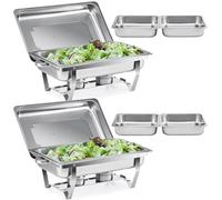 WILPREP Chafing Dish Buffet Set, 2 Pack 9L Chafers for Catering with 2 Full & 4 Half Size Pans Lids Foldable Frames Fuel Holders, Stainless Steel Food Warmers for Parties Buffets Banquets Dinners