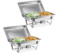 WILPREP Chafing Dish Buffet Set, 2 Pack 9L Chafers for Catering with 4 Half Size Food Pans Fuel Holders 2 Lids Foldable Frames, Stainless Steel Food Warmers for Parties Buffets Banquets Dinners