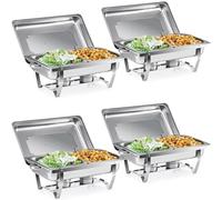 WILPREP Chafing Dish Buffet Set, 4 Pack 9L Chafers for Catering with 8 Half Size Food Pans Fuel Holders 4 Lids Foldable Frames, Stainless Steel Food Warmers for Parties Buffets Banquets Dinners
