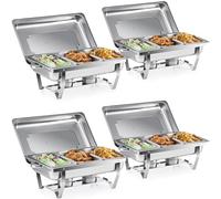 WILPREP Chafing Dish Buffet Set, 4 Pack 9L Chafers for Catering with Twelve 1/3 Size Food Pans Fuel Holders 4 Lids Foldable Frames, Stainless Steel Food Warmers for Parties Buffets Banquets Dinners