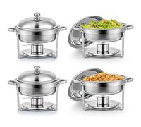 Wilprep Chafing Dish Buffet Set of 4, Round Stainless Steel Chafing Dishes and Food Warmers with Lids Food Pans & Fuel Holders, 5L Buffet Trays for Restaurant Catering Parties Weddings Picnics