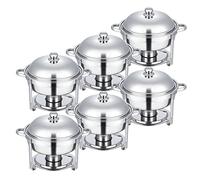 WILPREP Chafing Dish Food Warmer of 6, 5L Round Stainless Steel Buffet Set Warming Container with Lids Food Pans Bain Maries and Fuel Holders for Catering, Buffet and Party