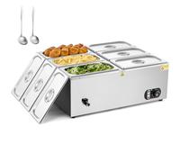 WILPREP Commercial Electric Food Warmer, 36L Large Buffet Server with 6 Pans and Lids for Catering Restaurants Parties, 1500W Stainless Steel Bain Marie with Adjustable Temp & Automatic Shutoff