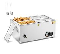 WILPREP Commercial Electric Food Warmer with Adjustable Temp. & Auto Shutoff, 4 Pans and Lids 18L Large Buffet Server for Catering Restaurants Parties, 1500W Stainless Steel Bain Marie