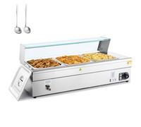 WILPREP Commercial Food Warmer with Three 1/2 Pans, Electric Warmer for Food with Sneeze Guards Adjustable Temp. & Auto Shutoff, Stainless Steel Food Heating Unit for Buffet Food Truck Hotel Catering