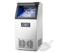 WILPREP Commercial Ice Machine, Industrial Ice Maker Machine with 10kg Ice Storage Capacity, Freestanding Stainless Steel Ice Cube Machine for Bar Home Supermarkets（72.5kg/24h 45 Ice Cubes）