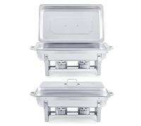 WILPREP Lightweight Chafing Dish Buffet Set 2 Pack, Rectangle Stainless Steel Food Warmer with Lids Food Pans and Fuel Holders, 9L Buffet Serving Utensils for Restaurant Catering Parties Weddings