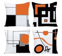 Wilproo Black Orange Geometric Decorative Cushion Pillow Covers Set of 4 20" x 20" Modern Geometric Grey Black and Red Grid Stripe Decor Irregular with Hidden Zipper Home for Couch Bed