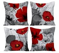 Wilproo Black Red Flower Pillow Covers Love Pillow Covers Decorative Linen Square Throw Pillow Covers Couple Cushion Cases Home Decor for Sofa Bedroom Car 20x20 Inch