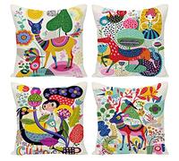 Wilproo Kids Cartoon Zoom Decorative Throw Pillow Covers Cute Colorful Animal Home Decor Outdoor Cushion Cases for Children Room Sofa Couch 18X18 Set of 4
