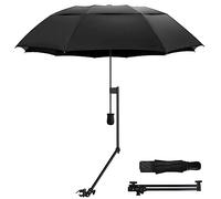 WILRAY UPF 50+Golf Umbrella,Universal Clamp On Umbrella,Beach Chair Umbrella,Suitable for Stroller,Golf Bags,wheelchair,Patio,Manual Open & Close,Lightweight & Easy Set Up (Black-L)