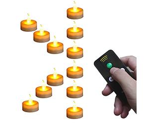 Wilrigir Remote Tealight Candles with 4H 6H 8H Timer,Amber LED Flameless Candles,Cr2450 Battery Powered Tealight,Best for Seasonal Decorations, Parties, Celebrations, Special Events,Pack of 12