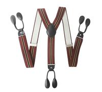 WILsem Vintage Suspenders Men Button End Black PU Leather Trimmed Y Back Adjustable Elastic Trouser Braces Strap Belt