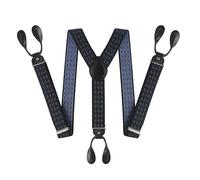 WILsem Vintage Suspenders Men Button End Black PU Leather Trimmed Y Back Adjustable Elastic Trouser Braces Strap Belt