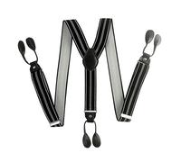 WILsem Vintage Suspenders Men Button End Black PU Leather Trimmed Y Back Adjustable Elastic Trouser Braces Strap Belt
