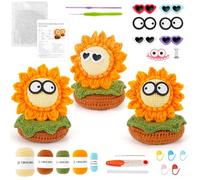 WILSHIN Crochet Kit for Beginners, Sunflower Crochet Start Kit with Step-by-Step Video Tutorials, Easy to Learn Tutorials, Yarns, Hook, Beginner Knitting Set DIY Art Craft,3 Pair(50%+ Yarn)