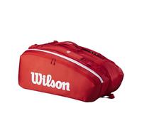 WILSON 2025 Super Tour Red Tennis Racket Bag - Red/White, Holds up to 15 Rackets