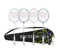 Wilson 4 Player Badminton Racket Set, 4 Rackets, Shuttles, Premium Carry Case (Champ/Reaction)