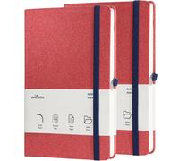 Wilson A5 Notebook Hardback, Leather Journal Notebook Notepad with 244 Pages 80 gsm Thick Paper, sustainably sourced paper, Lined Journals Note books for Women Men Writing Work, (Pack of 2, Red)
