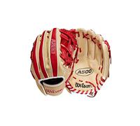 WILSON A500 11” Utility Youth Baseball Glove - Right Hand Throw, Blonde/Red/White