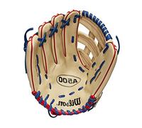 WILSON A500 12” Utility Youth Baseball Glove - Left Hand Throw, Blonde/Red/Royal