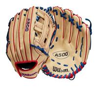 WILSON A500 12” Utility Youth Baseball Glove - Right Hand Throw, Blonde/Red/Royal
