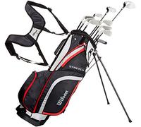 Wilson Beginner Complete Set, 10 extended length (+1 in) golf clubs with stand bag, Men's (right hand), Stretch XL, Black/Grey/Red, WGG157552