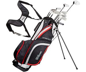 Wilson Beginner Complete Set, 10 extended length (+1 in) golf clubs with stand bag, Men's (right hand), Stretch XL, Black/Grey/Red, WGG157552