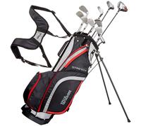 Wilson Beginner Complete Set, 10 golf clubs with stand bag, Men's (left hand), Stretch XL, Black/Grey/Red, WGG157550