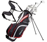 Wilson Amazon Exclusive Beginner Complete Set, 10 golf clubs with stand bag, Men's (right hand), Stretch XL, Black/Grey/Red, WGG157551