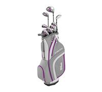 Wilson Beginner Complete Set, 9 golf clubs with cart bag, Women's (right hand), Stretch XL, White/Grey/Purple, WGG157554