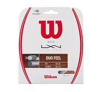 Tennis Racket String, Duo Feel, 12.2 m, Hybrid Stringing with Luxilon Element and Wilson NXT, Bronze/Transparent/Natural