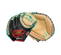 Wilson Fall 2024 A2000® PF33SS 33” Baseball Catcher’s Mitt - Right Hand Throw, Black/Blonde/Red/Teal