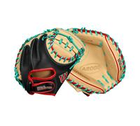 Wilson Fall 2024 A2000 PF33SS 33” Baseball Catchers Mitt - Right Hand Throw, Black/Blonde/Red/Teal