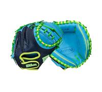 Wilson Fall 2025 A2000® PF33SS 33” Baseball Catcher’s Mitt - Right Hand Throw, Pedroia Fit, Navy/Sky Blue/Neon Green