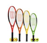 Wilson Federer Junior Tennis Racket & 3 Tennis Balls (19"- 25" for Ages 2 to 10 Year Olds) (25" & 3 Stage 2 Balls (Age 9-10))