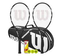 Wilson Federer Tennis Racket Twin Set, Black, 68.5 cm, with Tennis Bag and Balls (With Black Advantage Bag)