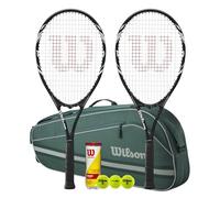 Wilson Federer Tennis Racket Twin Set, Black, with Advantage Tennis Bag and Balls
