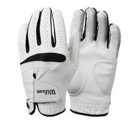 Wilson Feel Plus Men's Golf Glove, Made with Premium Leather, Provides Enhanced Grip and Sweat Control, Colour: White/Black, Size: M (Right Hand)
