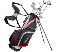 Wilson Amazon Exclusive Beginner Complete Set, 10 golf clubs with stand bag, Men's (left hand), Stretch XL, Black/Grey/Red, WGG157550