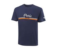 Wilson Men's T-Shirt, PARIS 2021 TECH T-SHIRT, Polyester/Cotton, Blue (Maritime) / White / Orange, Size M, WRA800302MD