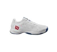Wilson Rush Pro Jr L Tennis Shoes, White/Deja Vu Blue Red, 2 UK