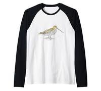 Wilson’s Snipe Watercolor Bird Portrait Raglan Baseball Tee